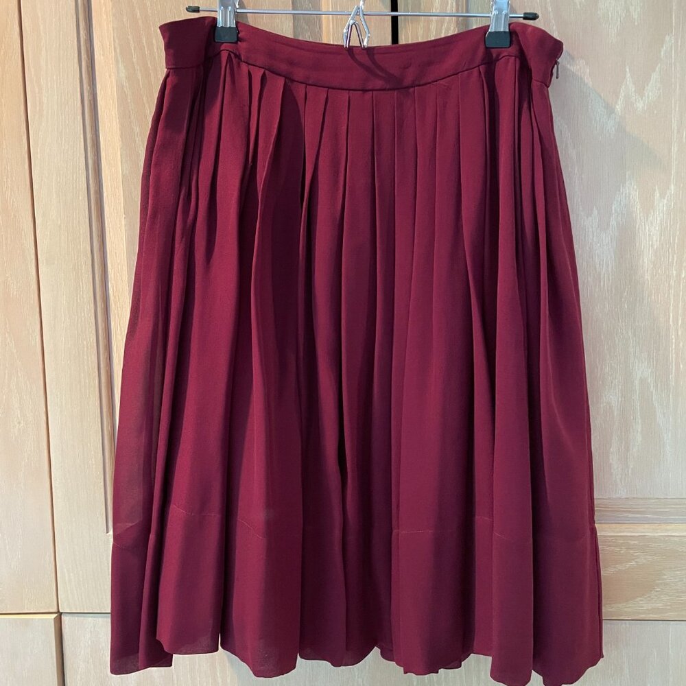 Talbots Wine Silk Chiffon Pleated Skirt - Picture 2 of 2